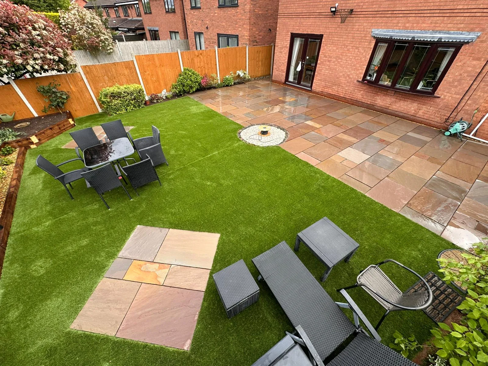 Indian sandstone , artificial grass